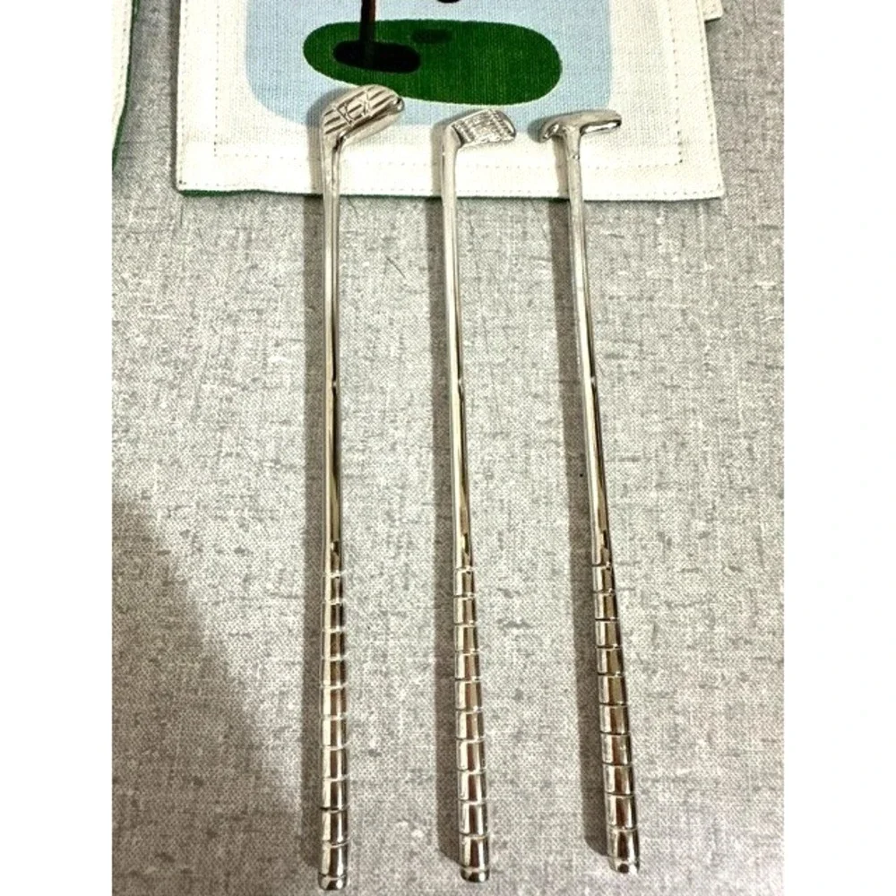 6 Cotton Cloth 19th Hole Drink Coasters & Set of 6 Golf Club Drink Stirrers